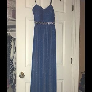 long STRAPLESS homecoming or prom dress blue